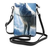 YYHWHJDE Petit sac à main pour téléphone portable 19,3 x 12,4 cm, motif loup des neiges au sommet, étui à rabat en cuir pour femme, parfait pour la marche, le camping