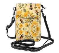 YYHWHJDE Petit sac à main pour téléphone portable 19,3 x 12,4 cm, motif nain d'abeille, jaune, motif floral, étui à rabat en cuir pour femme, parfait pour la marche, le camping
