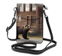 YYHWHJDE Petit sac à main pour téléphone portable 19,3 x 12,4 cm - Motif ours de lodge rustique - Étui à rabat en cuir pour femme, parfait pour la marche, le camping