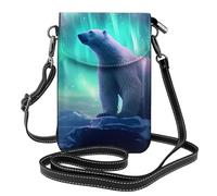 YYHWHJDE Petit sac à main pour téléphone portable 19,3 x 12,4 cm, motif ours polaire, étui à rabat en cuir pour femme, parfait pour la marche, le camping