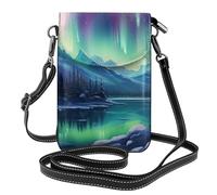 YYHWHJDE Petit sac à main pour téléphone portable 19,3 x 12,4 cm, motif peinture aurores boréales, étui à rabat en cuir pour femme, parfait pour la marche, le camping
