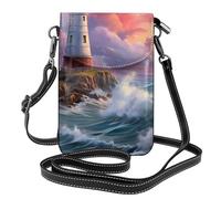 YYHWHJDE Petit sac à main pour téléphone portable 19,3 x 12,4 cm, motif phare peinture diamant, étui à rabat en cuir pour femme, parfait pour la marche, le camping