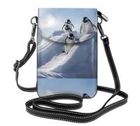 YYHWHJDE Petit sac à main pour téléphone portable 19,3 x 12,4 cm, motif pingouin jouant avec échelle de glace, étui à rabat en cuir pour femme, parfait pour la marche, le camping
