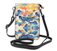 YYHWHJDE Petit sac à main pour téléphone portable 19,3 x 12,4 cm, motif plage Maui Hawaï, coucher de soleil, vagues, nuages, étui à rabat en cuir pour femme, parfait pour la marche, le camping, noir