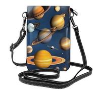 YYHWHJDE Petit sac à main pour téléphone portable 19,3 x 12,4 cm, motif planètes du système solaire, étui à rabat en cuir pour femme, parfait pour la marche, le camping, noir