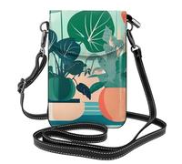YYHWHJDE Petit sac à main pour téléphone portable 19,3 x 12,4 cm, motif plantes vertes en pot, étui à rabat en cuir pour femme, parfait pour la marche, le camping