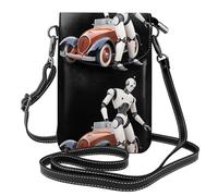 YYHWHJDE Petit sac à main pour téléphone portable 19,3 x 12,4 cm, motif robot qui descend de la voiture, étui à rabat en cuir pour femme, parfait pour la marche, le camping