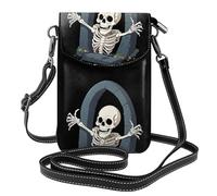 YYHWHJDE Petit sac à main pour téléphone portable 19,3 x 12,4 cm Motif squelette rampant hors de la tombe Étui à rabat en cuir pour femme, parfait pour la marche, le camping, noir