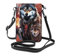 YYHWHJDE Petit sac à main pour téléphone portable 19,3 x 12,4 cm, motif totem loup avec motif feu, étui à rabat en cuir pour femme, parfait pour la marche, le camping