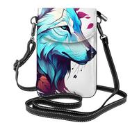 YYHWHJDE Petit sac à main pour téléphone portable 19,3 x 12,4 cm, motif visage de loup, étui à rabat en cuir pour femme, parfait pour la marche, le camping