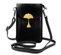 YYHWHJDE Petit sac à main pour téléphone portable 19,3 x 12,4 cm, petit éventail avec motif feuille de ginkgo, étui à rabat en cuir pour femme, parfait pour la marche, le camping
