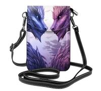 YYHWHJDE Petit sac à main pour téléphone portable 19,3 x 12,4 cm Violet et Wirte Dragons Picture Étui à rabat en cuir pour femme, parfait pour la marche, le camping