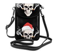 YYHWHJDE Petit sac à main pour téléphone portable de 19,3 x 12,4 cm avec motif tête de mort portant un chapeau de Père Noël avec image fumante, étui à rabat en cuir pour femme, parfait pour la marche
