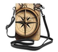 YYHWHJDE Petit sac à main pour téléphone portable de 19,3 x 12,4 cm, motif boussole et carte du monde ancien, étui à rabat en cuir pour femme, parfait pour la marche, le camping