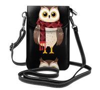 YYHWHJDE Petit sac à main pour téléphone portable de 19,3 x 12,4 cm, motif chouette portant une écharpe en cuir à rabat pour femme, parfait pour la marche, le camping