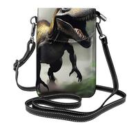 YYHWHJDE Petit sac à main pour téléphone portable de 19,3 x 12,4 cm, motif dinosaure errant, étui à rabat en cuir pour femme, parfait pour la marche, le camping
