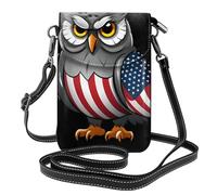 YYHWHJDE Petit sac à main pour téléphone portable de 19,3 x 12,4 cm, motif hibou portant une image du drapeau national, étui à rabat en cuir pour femme, parfait pour la marche, le camping