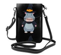 YYHWHJDE Petit sac à main pour téléphone portable de 19,3 x 12,4 cm, motif hippopotame portant un chapeau de sorcière, étui à rabat en cuir pour femme, parfait pour la marche, le camping