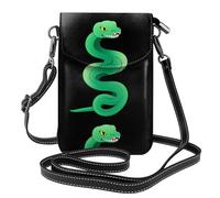 YYHWHJDE Petit sac à main pour téléphone portable de 19,3 x 12,4 cm, motif serpent avec crocs verts, étui à rabat en cuir pour femme, parfait pour la marche, le camping