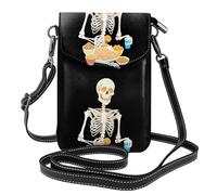 YYHWHJDE Petit sac à main pour téléphone portable de 19,3 x 12,4 cm, squelette rempli de collations, étui à rabat en cuir pour femme, parfait pour la marche, le camping