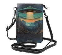 YYHWHJDE Petit sac à main pour téléphone portable de 19,3 x 12,4 cm - Superbe motif OVNI - Étui à rabat en cuir pour femme, parfait pour la marche, le camping