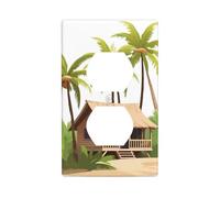 YYHWHJDE Petite cabine sous cocotiers imprimés double prise murale plaque de couverture de prise électrique décoration durable 11,4 x 7 cm