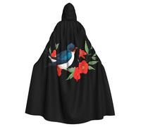 YYHWHJDE Petite hirondelle sur image de fleur rouge Halloween adulte grande cape à capuche avec nœud papillon, sans fermeture éclair