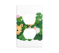 YYHWHJDE Petits animaux en trèfle imprimé double panneau mural prise électrique plaque décorative résistant à la chaleur 11,4 x 7 cm