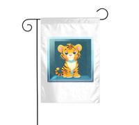 YYHWHJDE Photo de petit tigre dans un verre carré, mât de drapeau de jardin, décoration de cour extérieure double face, 30,5 x 45,7 cm