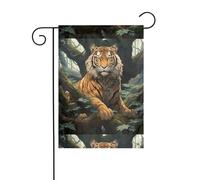 YYHWHJDE Photo de tigre derrière l'arbre - Mât de drapeau de jardin - Décoration extérieure - Double face - 30,5 x 45,7 cm