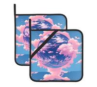 YYHWHJDE Pink Cloud World Lot de 2 tapis isolants carrés épais et durables avec cordon pour fours à micro-ondes, fours et barbecues en plein air