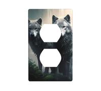 YYHWHJDE Plaque murale double prise électrique avec image de deux loups - Résistante aux chocs et durable - 11,4 x 7 cm