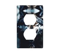 YYHWHJDE Plaque murale double prise murale avec motif loup avec crocs dénudés - Résistante aux chocs et durable - 11,4 x 7 cm