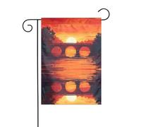 YYHWHJDE Pont coucher de soleil paysage rivière motif mât de drapeau extérieur cour décoration double face 30,5 x 45,7 cm
