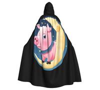 YYHWHJDE Porcinet peeping at the moon Picture Halloween Adulte Cape à capuche Grande cape à capuche avec nœud papillon, sans fermeture éclair