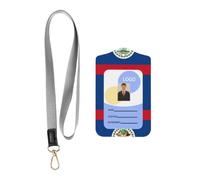 YYHWHJDE Porte-cartes en cuir avec lanière pour badge d'identité | Tableau du drapeau du Belize durable et imperméable