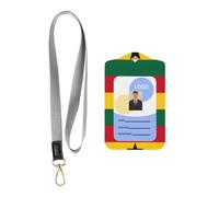 YYHWHJDE Porte-cartes en cuir avec lanière pour badge d'identité | Tableau du drapeau du Ghana durable et imperméable