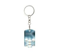 YYHWHJDE Porte-clés rectangulaire en métal imprimé fleurs de lotus blanc