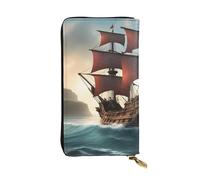 YYHWHJDE Portefeuille long en cuir avec image de bateau de pirate fantastique, conçu pour les filles et les femmes tendance, élégant et personnalisé 19 x 10,5 cm, noir, taille unique, Noir , Taille