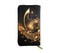 YYHWHJDE Portefeuille long en cuir avec note de musique dorée avec étoile brillante imprimée, conçu pour les filles et les femmes tendance, élégant et personnalisé 19 x 10,5 cm, noir, One Size