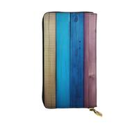 YYHWHJDE Portefeuille long en cuir de qualité avec fond en bois coloré arc-en-ciel conçu pour les filles et les femmes tendance 19 x 10,5 cm, Noir , Taille unique