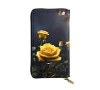YYHWHJDE Portefeuille long en cuir de qualité avec image de roses jaunes pour filles et femmes 19 x 10,5 cm, Noir , Taille unique