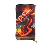YYHWHJDE Portefeuille long en cuir de qualité avec image du Roi Dragon dans le feu conçu pour les filles et les femmes tendance 19 x 10,5 cm, Noir , Taille unique