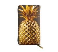 YYHWHJDE Portefeuille long en cuir de qualité avec impression ananas doré conçu pour les filles et les femmes tendance, élégant, 19 x 10,5 cm, noir, taille unique, noir, One Size