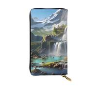 YYHWHJDE Portefeuille long en cuir de qualité avec impression cascade de montagne, conçu pour les filles et les femmes, élégant 19 x 10,5 cm, Noir , Taille unique