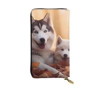 YYHWHJDE Portefeuille long en cuir de qualité avec impression de chiens husky mignons pour filles et femmes 19 x 10,5 cm, Noir , Taille unique