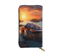 YYHWHJDE Portefeuille long en cuir de qualité avec impression tortue de mer et coucher de soleil pour filles et femmes 19 x 10,5 cm, Noir , Taille unique