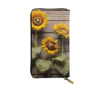 YYHWHJDE Portefeuille long en cuir de qualité avec impression trois tournesols sur bois pour filles et femmes 19 x 10,5 cm, Noir , Taille unique