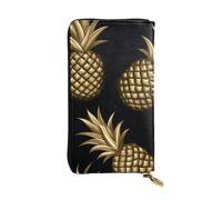 YYHWHJDE Portefeuille long en cuir de qualité avec imprimé ananas doré pour filles et femmes, élégant, 19 x 10,5 cm, noir, taille unique, noir, One Size