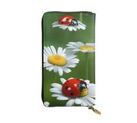 YYHWHJDE Portefeuille long en cuir de qualité avec imprimé coccinelle sur marguerite pour filles et femmes 19 x 10,5 cm, Noir , Taille unique